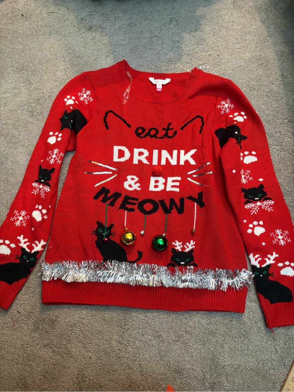 No Boundaries Red Cat 'Drink & Be Meowy' Holiday Sweater